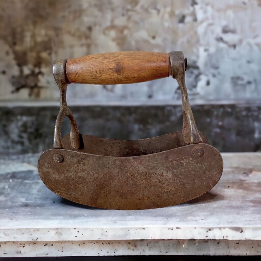 Vintage Primitive Wood Handle Metal Double Blade Chopper Hand Tool